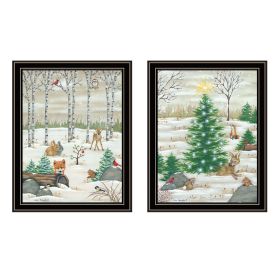 Trendy Decor 4U 2- Piece Vignette Woodland "Critters for Christmas" Black Framed Wall Art for Living Room