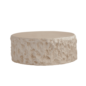 MgO Mid-Century Round Centre Coffee Table Vintage Faux Stone Sofa Pre-Modern Coffee Tables Beige Coffee Table for Living Room Office Apartment