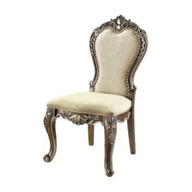 Beige and Antique Oak Side Chair with Nailhead Trim (Set of 2)