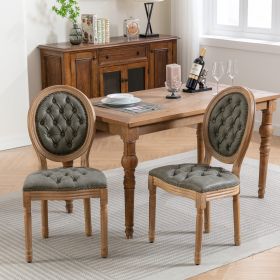 French Style Solid Wood Frame Antique Painting,Hand-pulled buckle decoration PU artificial leather Dining Chair with Nailhead Trim ,Wood Legs,Set
