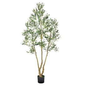 VEVOR 7FT Artificial Olive Tree with Black Pot, Tall Fake Tree with Natural Wood Trunk & Realistic Green Leaves and Fruits, Indoor Faux Plant for