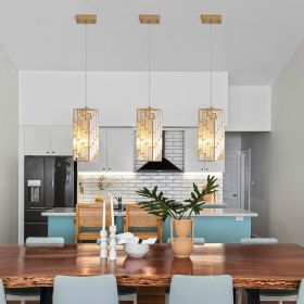 4inch Modern Crystal Pendant Light - 3 Pack, Adjustable Hanging Ceiling Lamp With Crystal Prism Design For Dining Room, Kitchen Island, And Livin (Option: Gold)