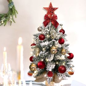 22in Mini Christmas Tree with Light Artificial Small Tabletop Woodland Christmas Decoration with Flocked Snow;  Exquisite Decor & Xmas Ornaments (style: Red)